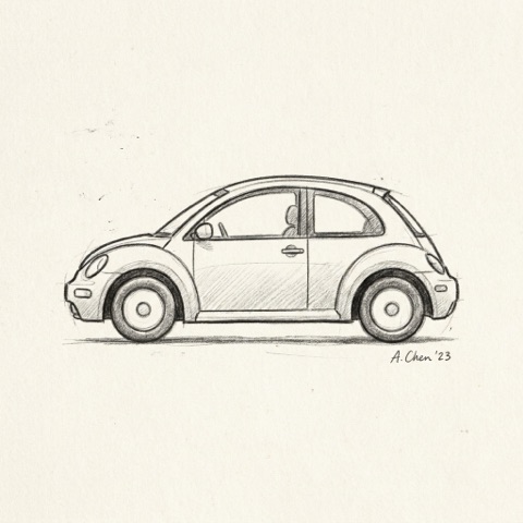 Pencil sketch of a compact car