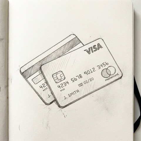 Pencil sketch of a bank card