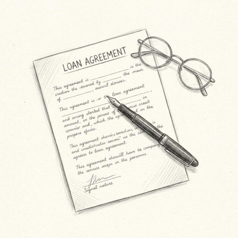 Pencil sketch of a signed loan agreement