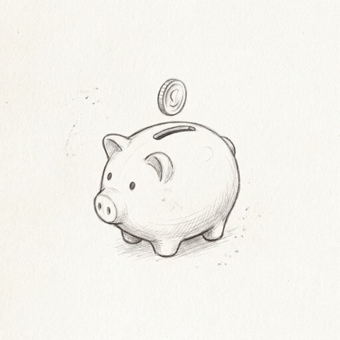 Pencil sketch of a piggy bank